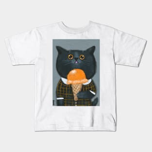 Cat With Pumpkin Ice Cream Kids T-Shirt